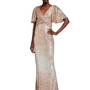 Rickie Freeman for Teri Jon Sequin Flutter Sleeve Gown